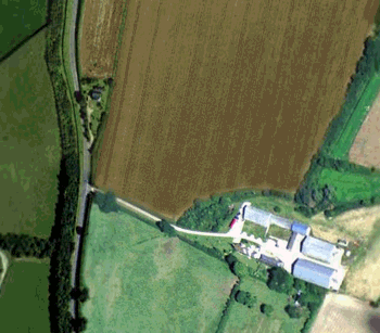 An aerial view of the site of the crash near Hill Farm, Kirtling