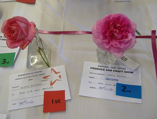 Image of 1st and 2nd place rose entries at the 2015 Village Show